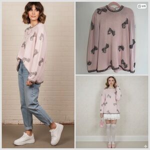 Adrienne Vittadini Sweater Large Pink Embellished Vintage 90s Coquette Grandma